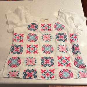 Savanna Jane White Blouse with Pink and Blue Embroidery